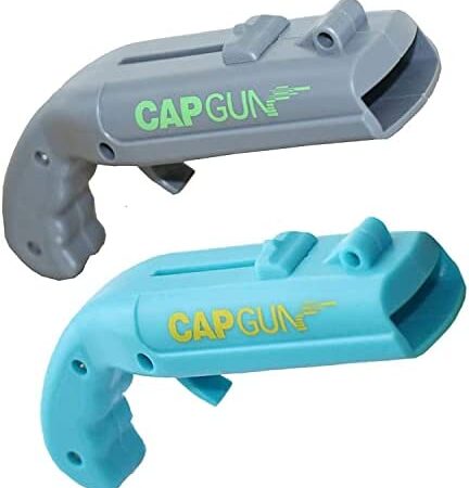 2 Pack Bottle Opener-Beer Bottle Cap Shooter Launcher Creative Cap Toy for Creative Game,Family Party,Bar ,Outdoor Barbecue，Outdoor Party (Grey and Blue)