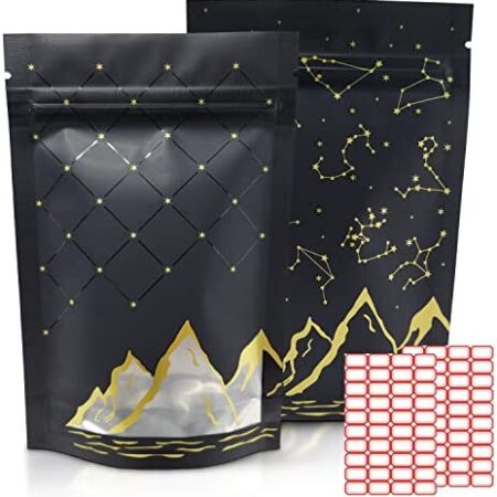 Fidelium Prime Mylar Bags 3.5 -100 pack Smell Proof Bags | Mylar Bags 4x6 with Sticker Labels | Stand Up Zip Pouch | Edibles Packaging with labels | Smell Proof Containers | Resealable Bags | 3.5 bags