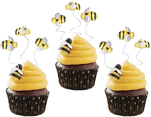 ZHUOWEISM 30 PCS Bumble Bee Cupcake Toppers Resin Little Figurine Bee Cupcake Picks Oh Babee Cake Decorations for Bee Theme Baby Shower Kids Boys Girls Birthday Party Decoration Supplies